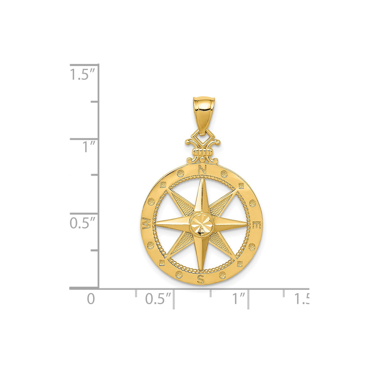 14k Yellow Gold Compass Pendant with Nautical Star and Directional Letters