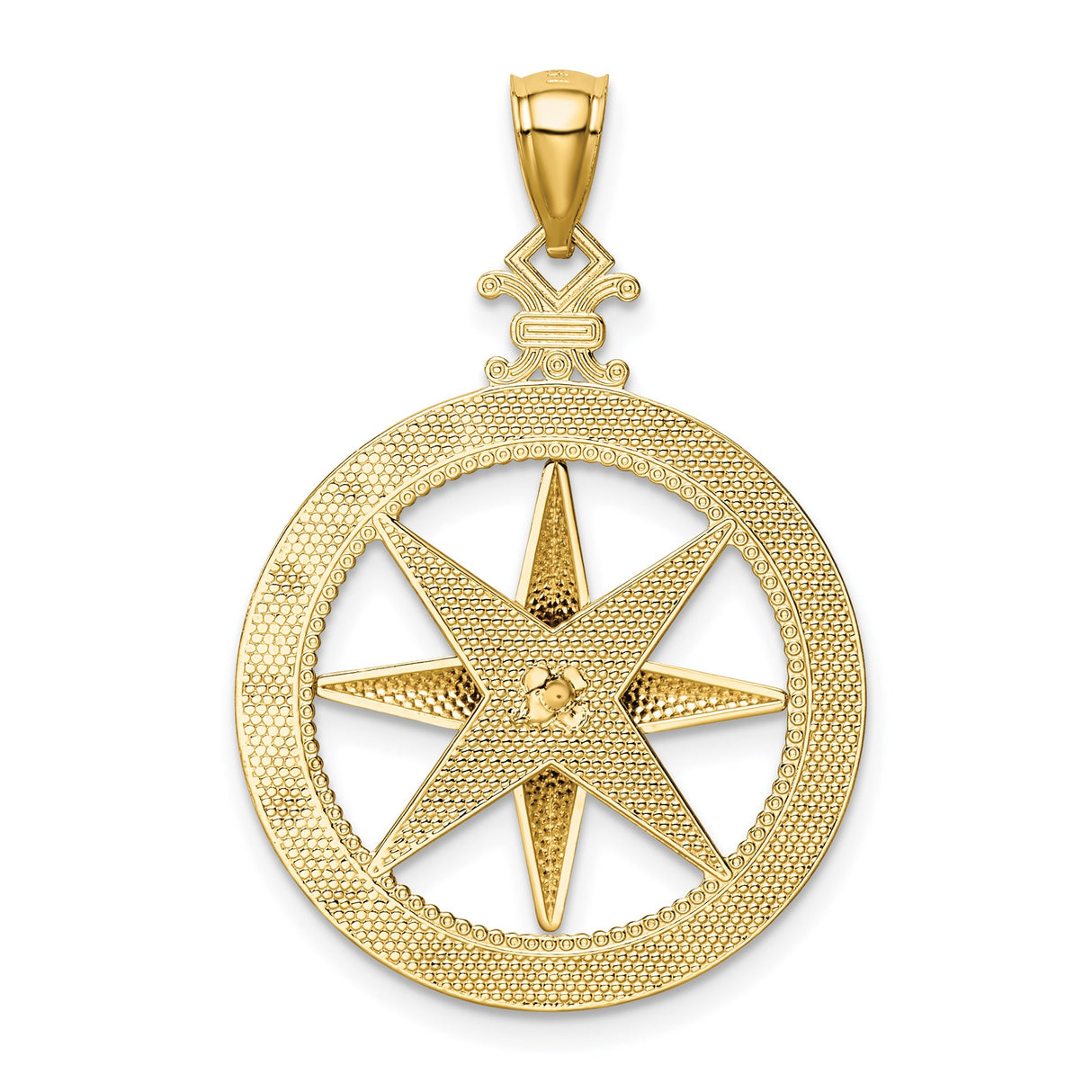 14k Yellow Gold Compass Rose Pendant, Nautical Directional Charm, Travel-Inspired Jewelry for Men or Unisex