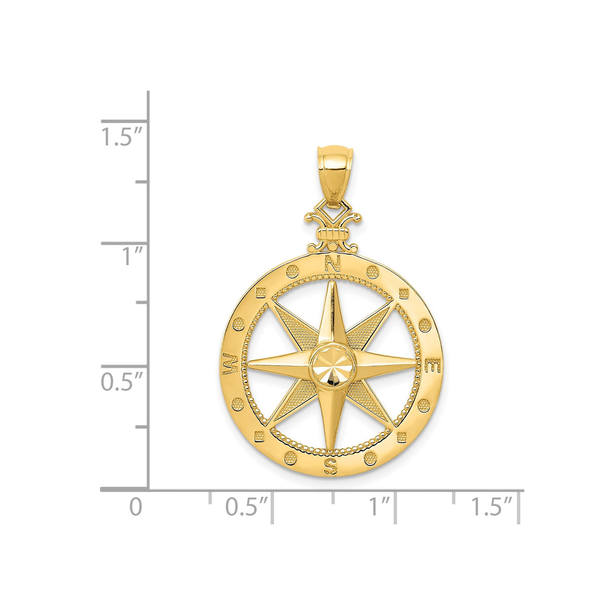 14k Yellow Gold Compass Rose Pendant, Nautical Directional Charm, Travel-Inspired Jewelry for Men or Unisex