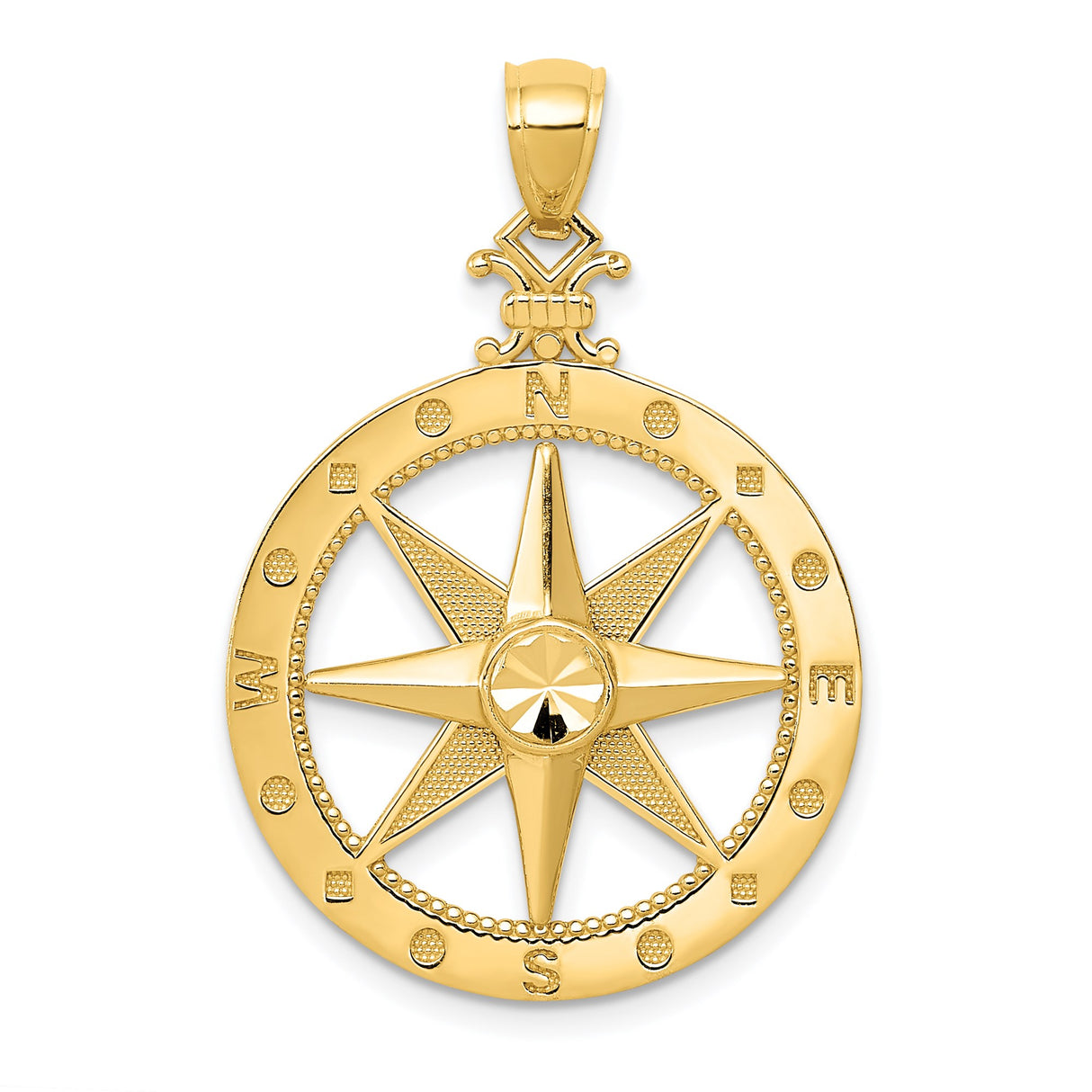 14k Yellow Gold Compass Rose Pendant, Nautical Directional Charm, Travel-Inspired Jewelry for Men or Unisex