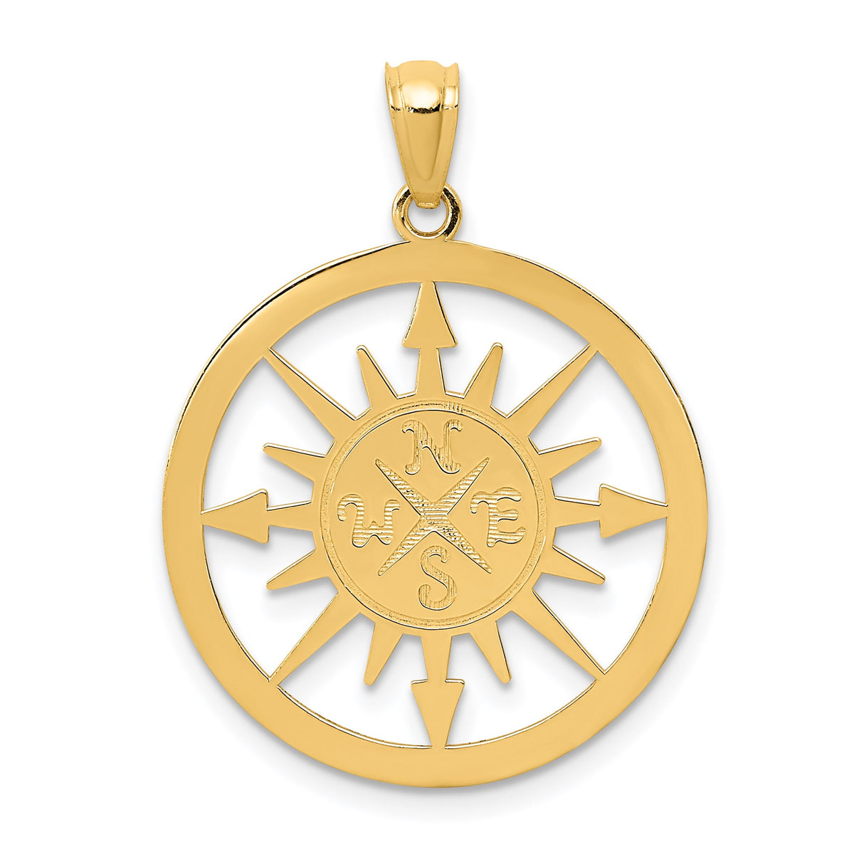 14k Yellow Gold Compass Pendant with I Would Be Lost Without You Message, Nautical Travel Charm