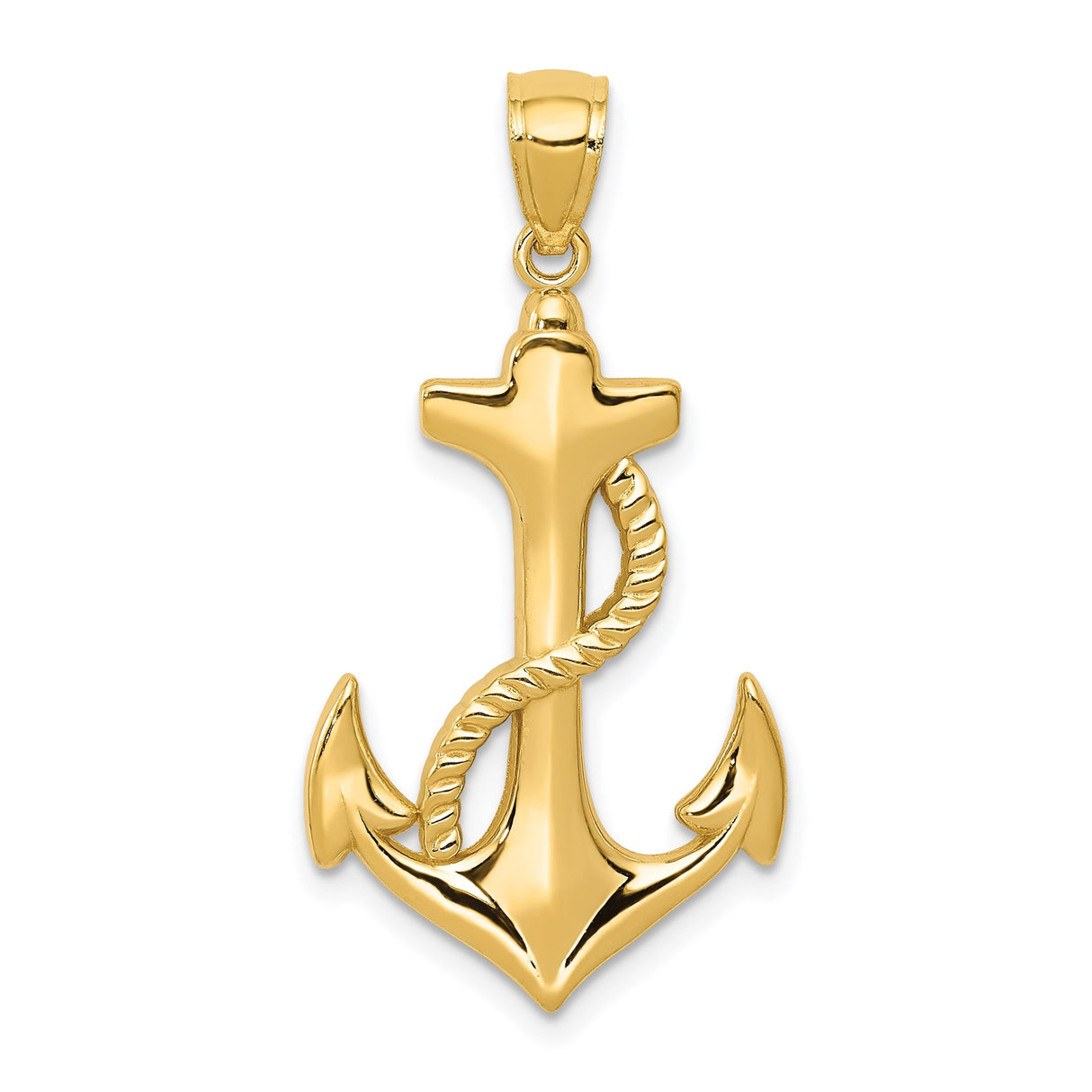 14k Yellow Gold Anchor Pendant with Rope Detail, Nautical Christian Faith Charm