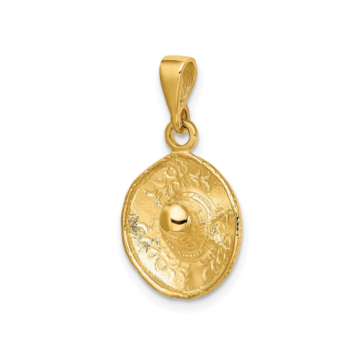 14k Yellow Gold Sombrero Pendant, Embossed Mexican Hat Charm, Latin Heritage Jewelry