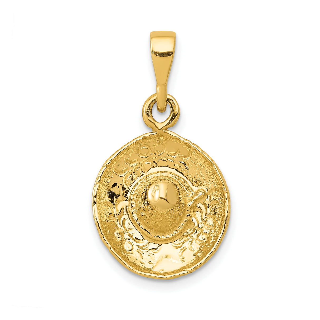 14k Yellow Gold Sombrero Pendant, Embossed Mexican Hat Charm, Latin Heritage Jewelry