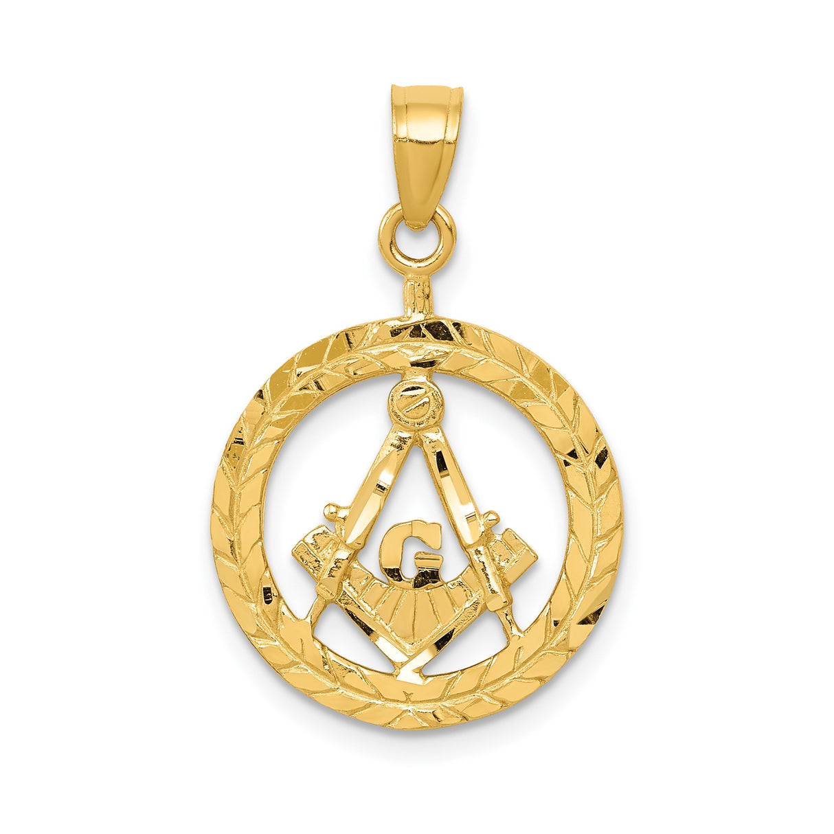 14k Yellow Gold Masonic Pendant with Square and Compass G Symbol, Freemason Brotherhood Charm for Men