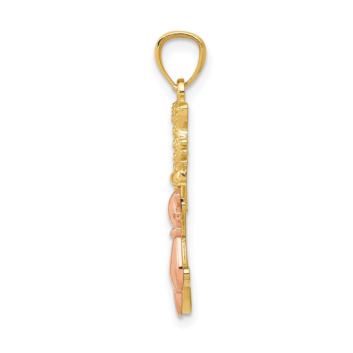 14k Two-Tone Gold Cat Pendant with Rose Gold Hugging Kitten and Textured Outline