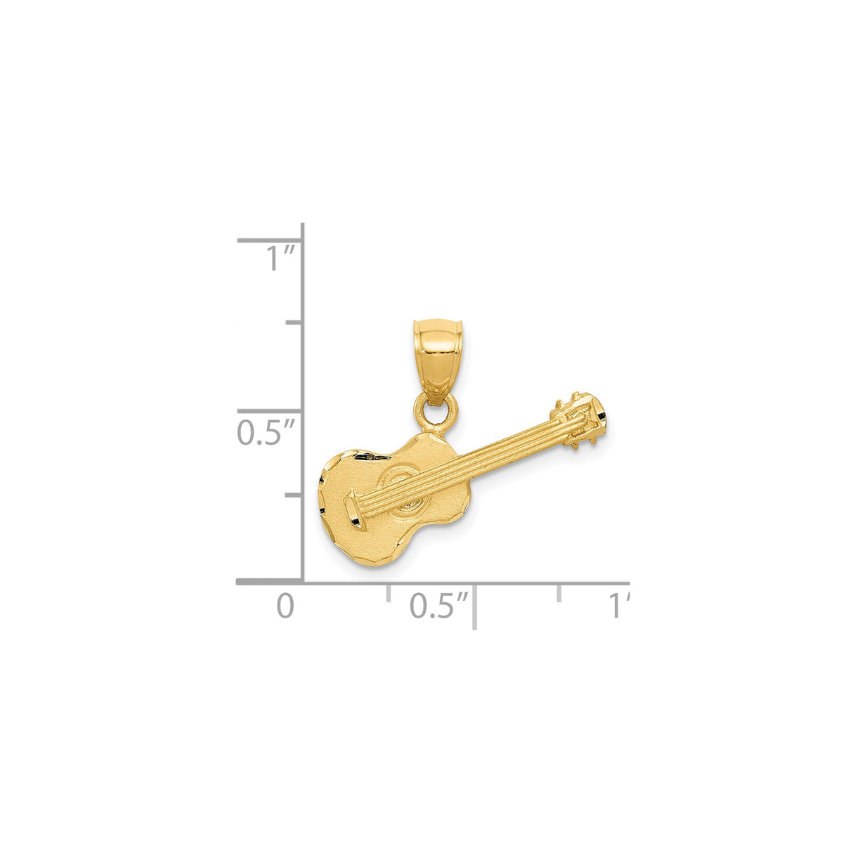 14k Yellow Gold Guitar Pendant with Detailed Acoustic Design, Music Charm for Men or Women