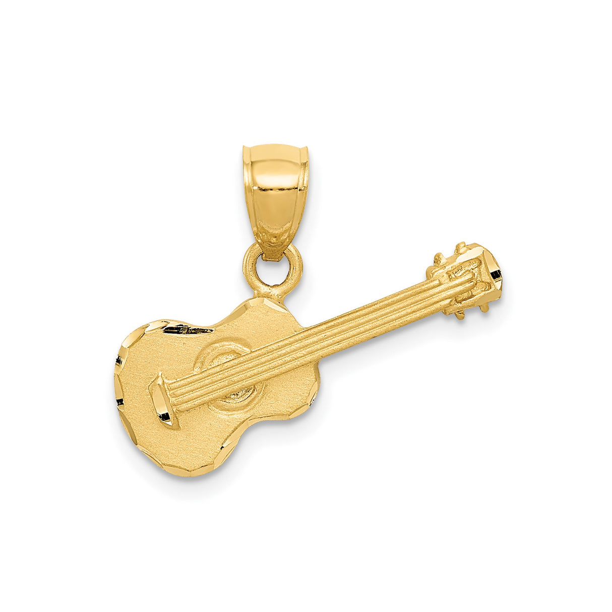 14k Yellow Gold Guitar Pendant with Detailed Acoustic Design, Music Charm for Men or Women