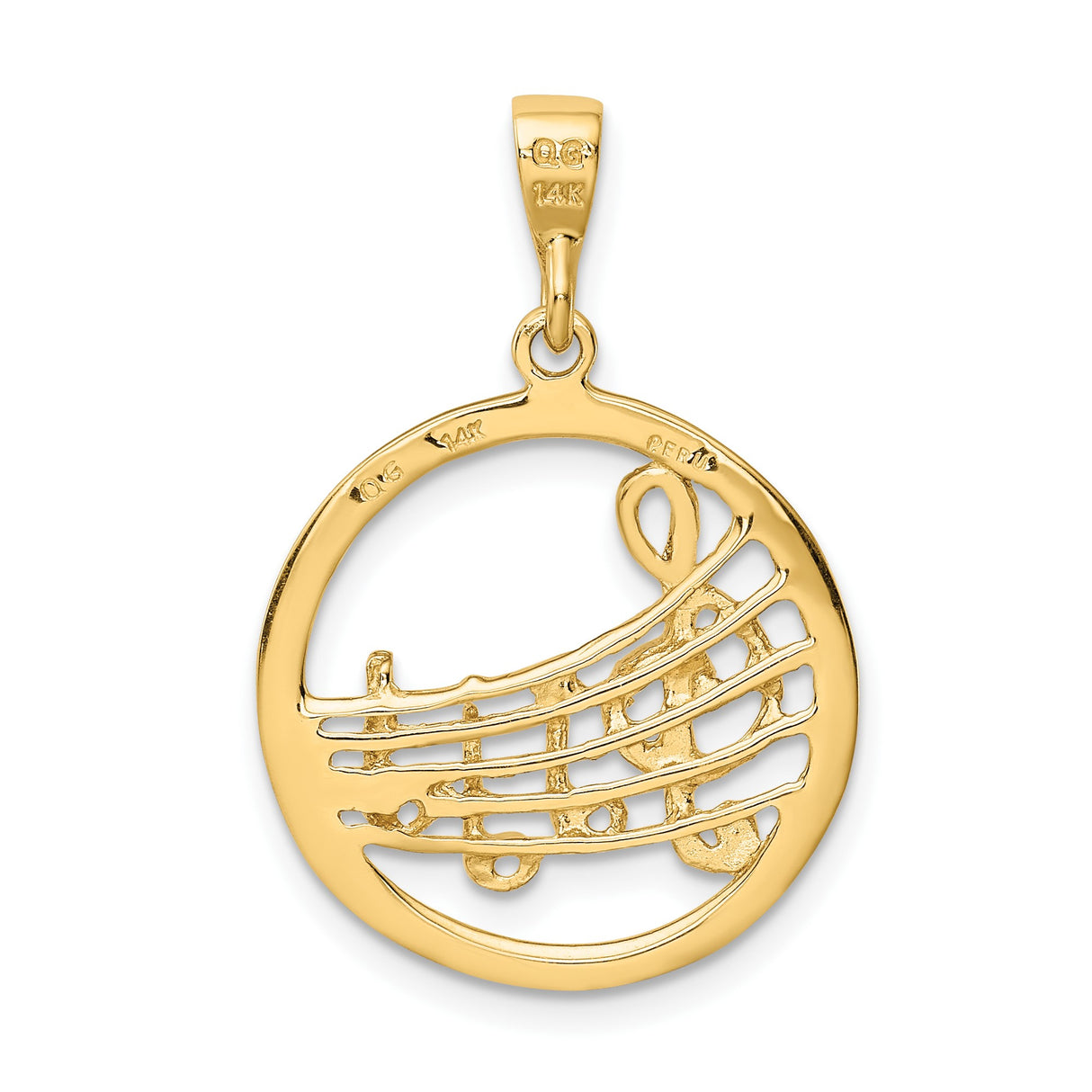 14k Yellow Gold Music Note Pendant with Treble Clef and Staff, Unisex Charm