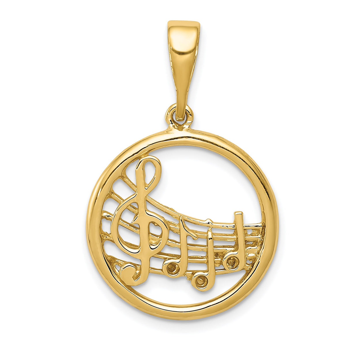14k Yellow Gold Music Note Pendant with Treble Clef and Staff, Unisex Charm