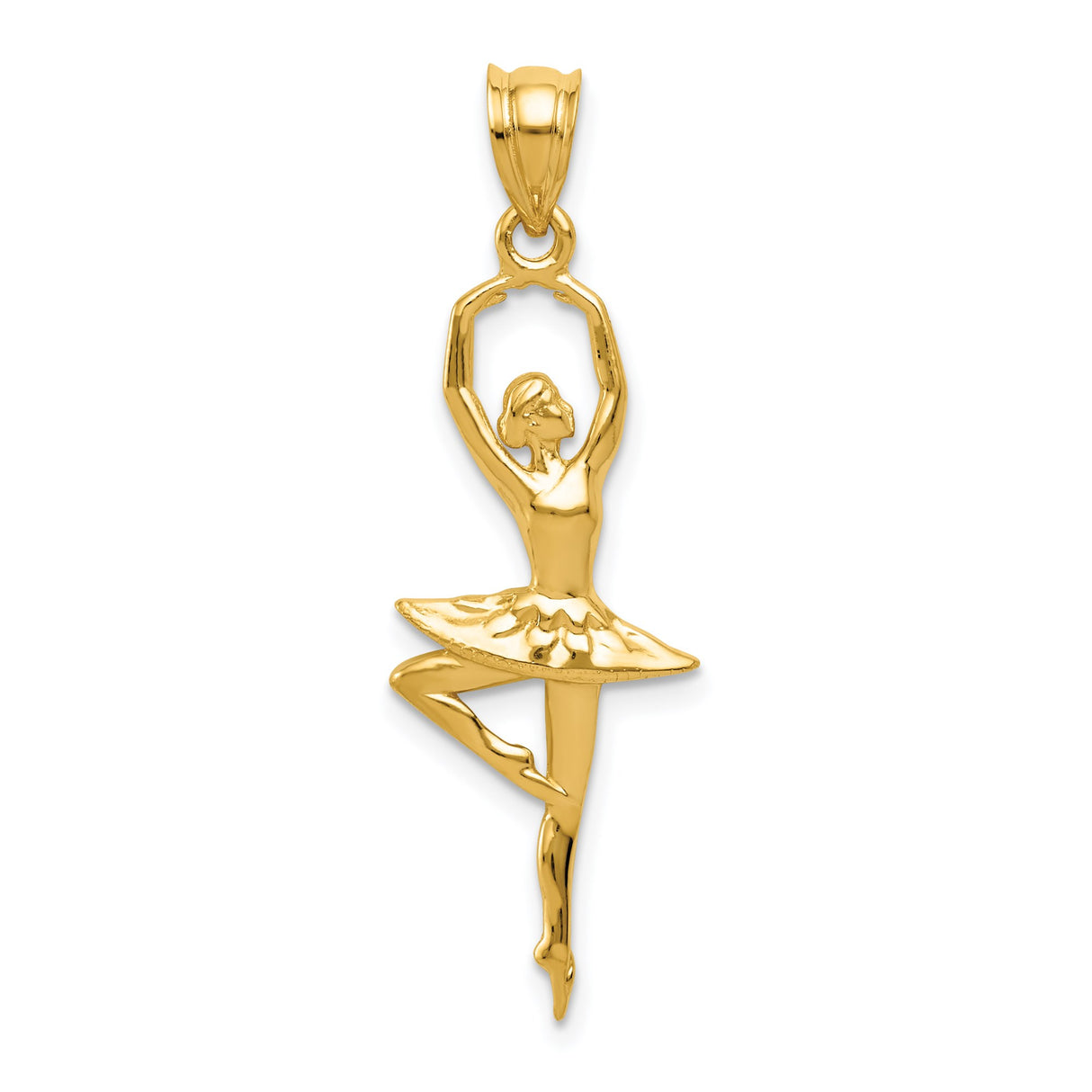 14k Yellow Gold Ballerina Pendant, Arabesque Pose Dancer Charm, Ballet Theme Jewelry for Women