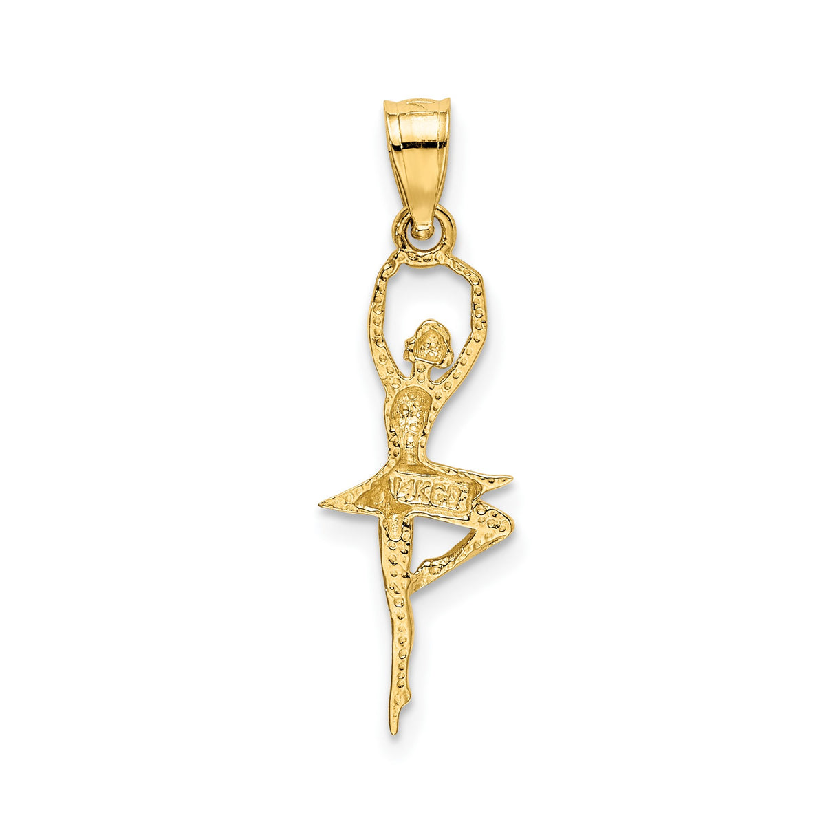 14k Yellow Gold Ballerina Pendant in Arabesque Pose, Ballet Dance Charm for Women