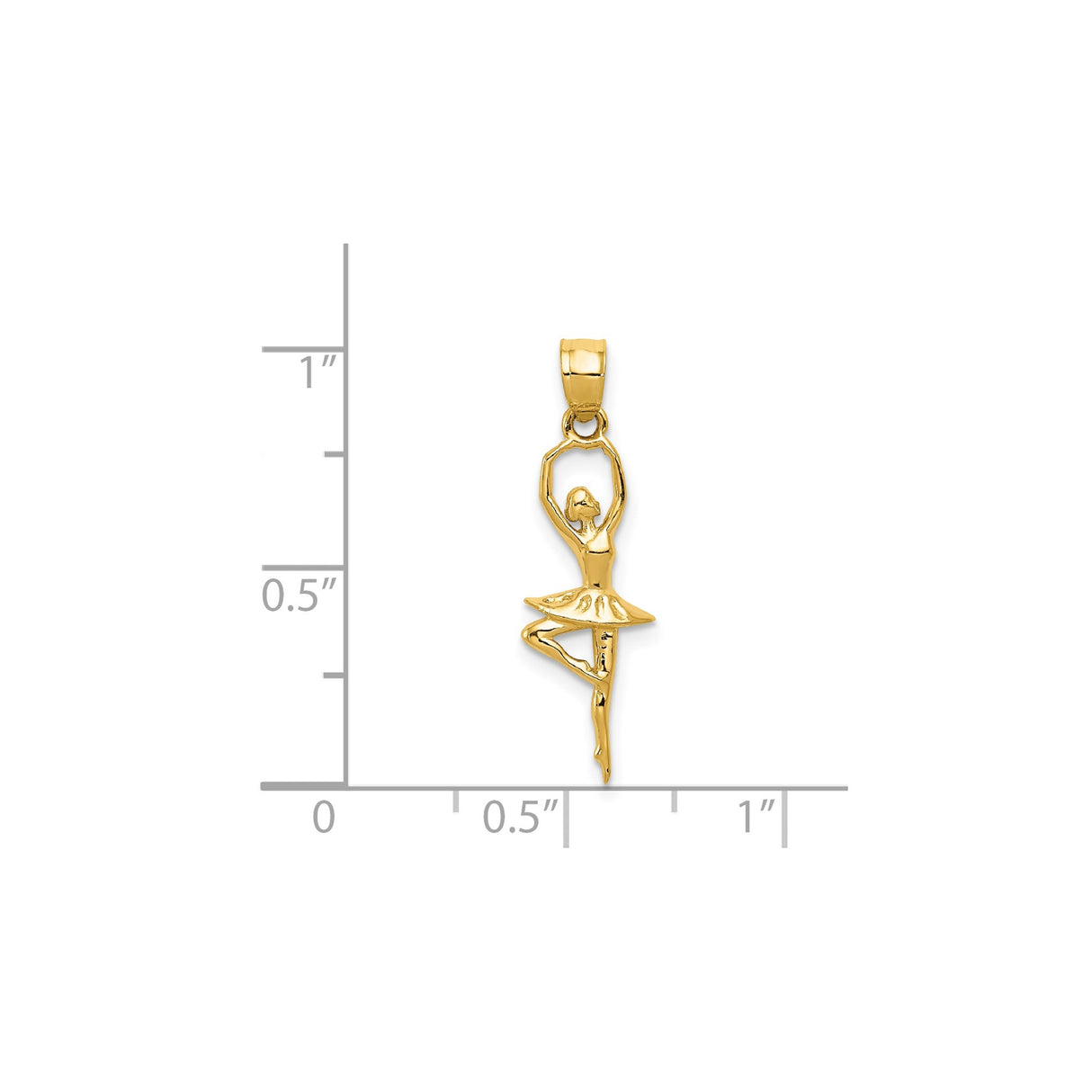 14k Yellow Gold Ballerina Pendant in Arabesque Pose, Ballet Dance Charm for Women