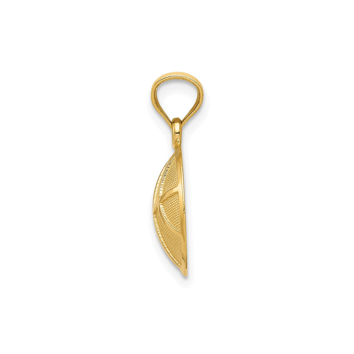 14k Yellow Gold Basketball Pendant with Textured Lines and Satin Finish for Men or Unisex