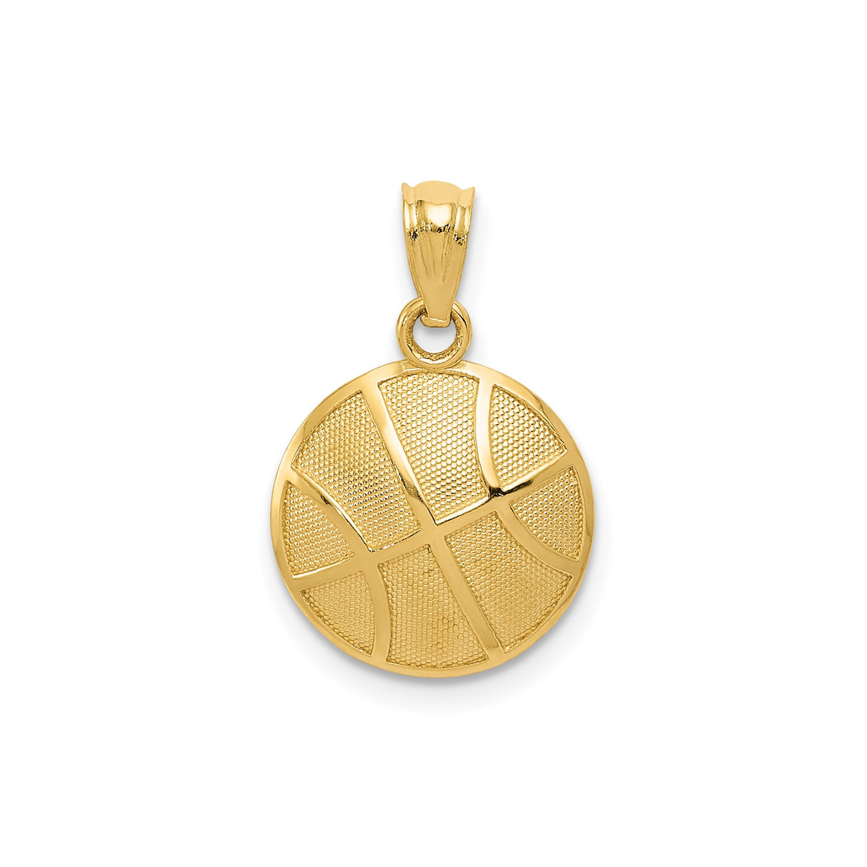 14k Yellow Gold Basketball Pendant with Textured Lines and Satin Finish for Men or Unisex