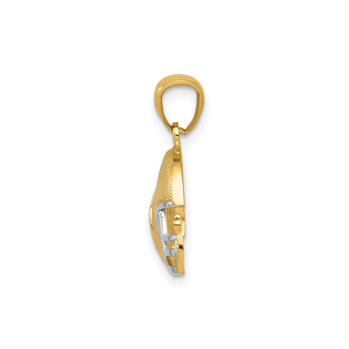 14k Yellow and Rhodium Gold Football Helmet Pendant, Satin Finish, Two-Tone Sports Charm