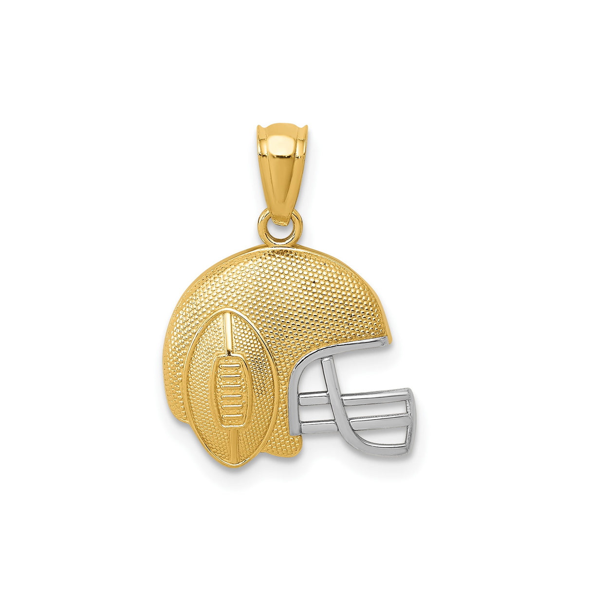 14k Yellow and Rhodium Gold Football Helmet Pendant, Satin Finish, Two-Tone Sports Charm