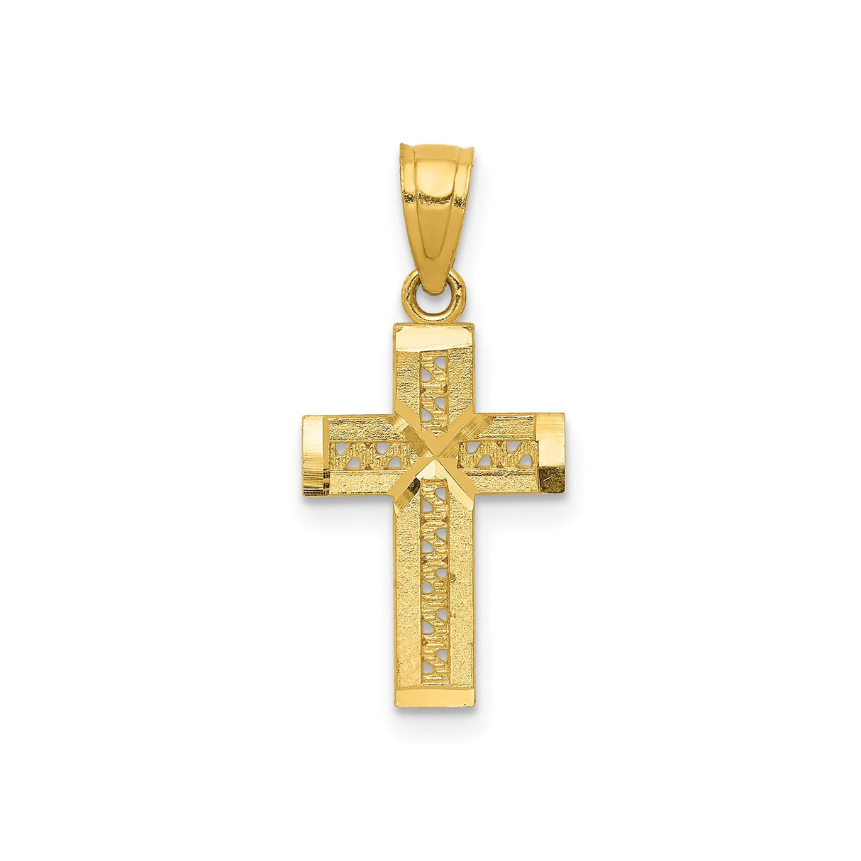14k Yellow Gold Cross Pendant with Cut-Out Design, Textured Polished Finish, Religious Jewelry