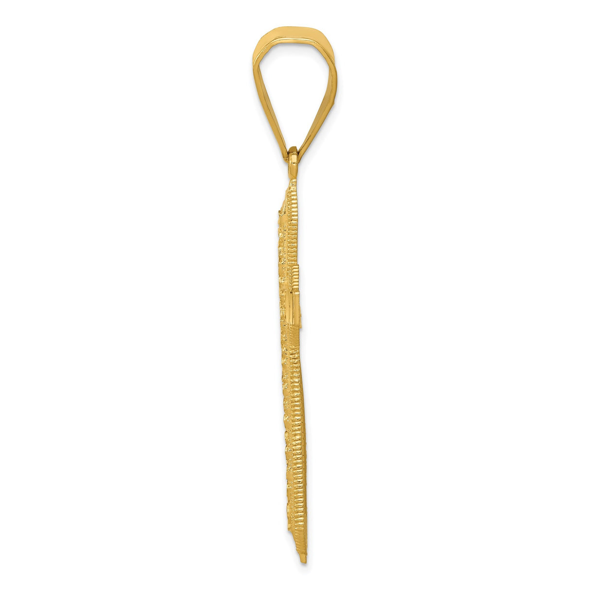 14k Yellow Gold Tapered Latin Cross Pendant, Textured Religious Charm with High Polish Finish