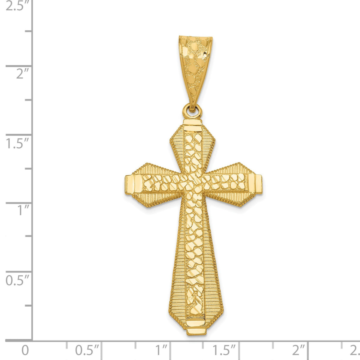 14k Yellow Gold Tapered Latin Cross Pendant, Textured Religious Charm with High Polish Finish