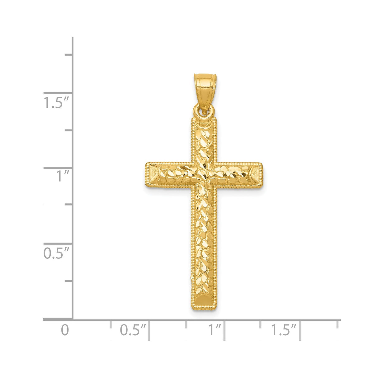 14k Yellow Gold Filigree Cross Pendant with Latin Design and Raised Accents