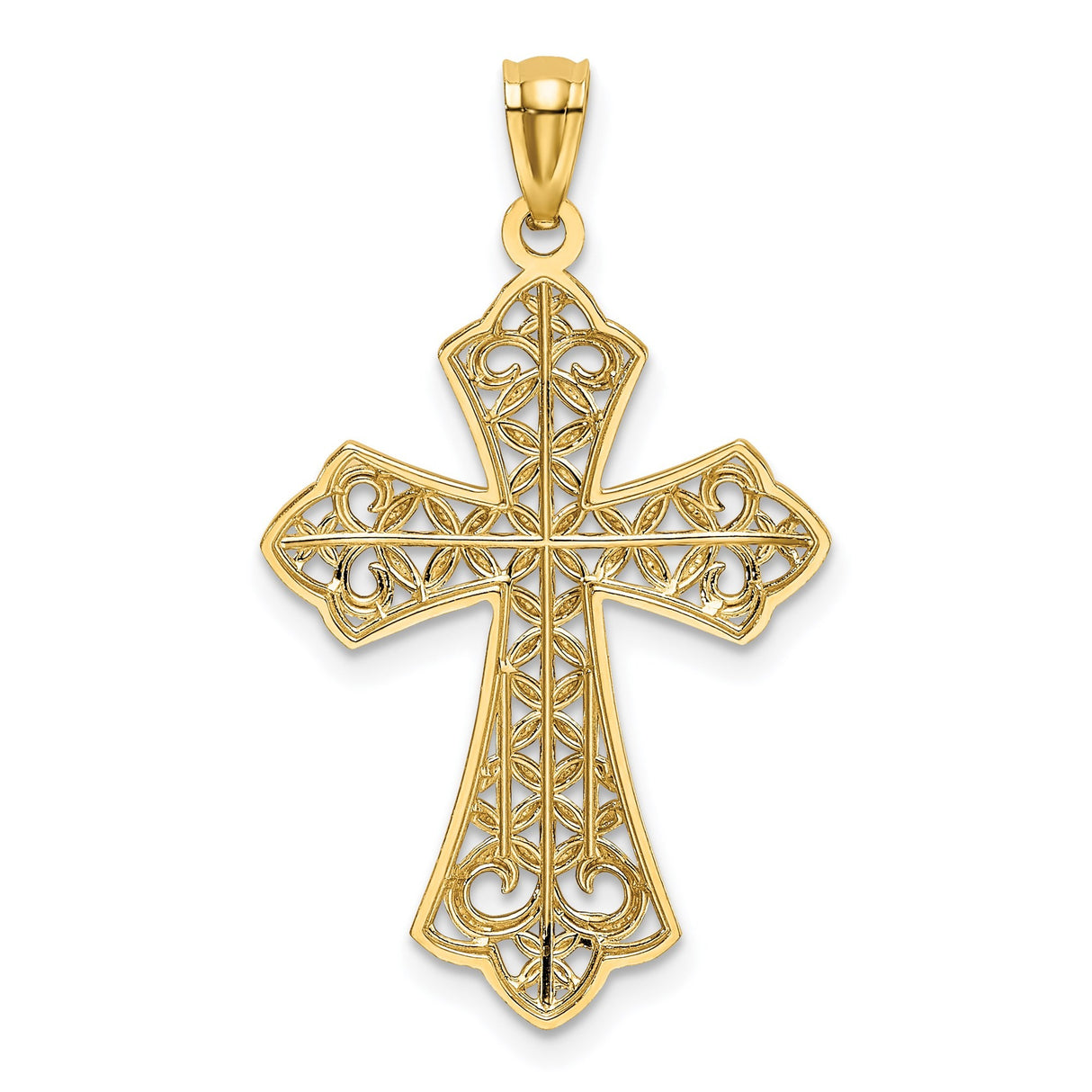 14k Multi-Tone Gold Fleur de Lis Cross Pendant with Rhodium Accents and Textured Design