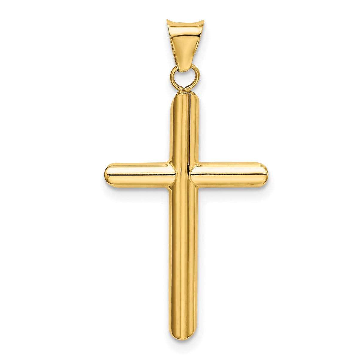 14k Yellow Gold Latin Cross Pendant, Polished Hollow Religious Charm, Unisex Spiritual Jewelry