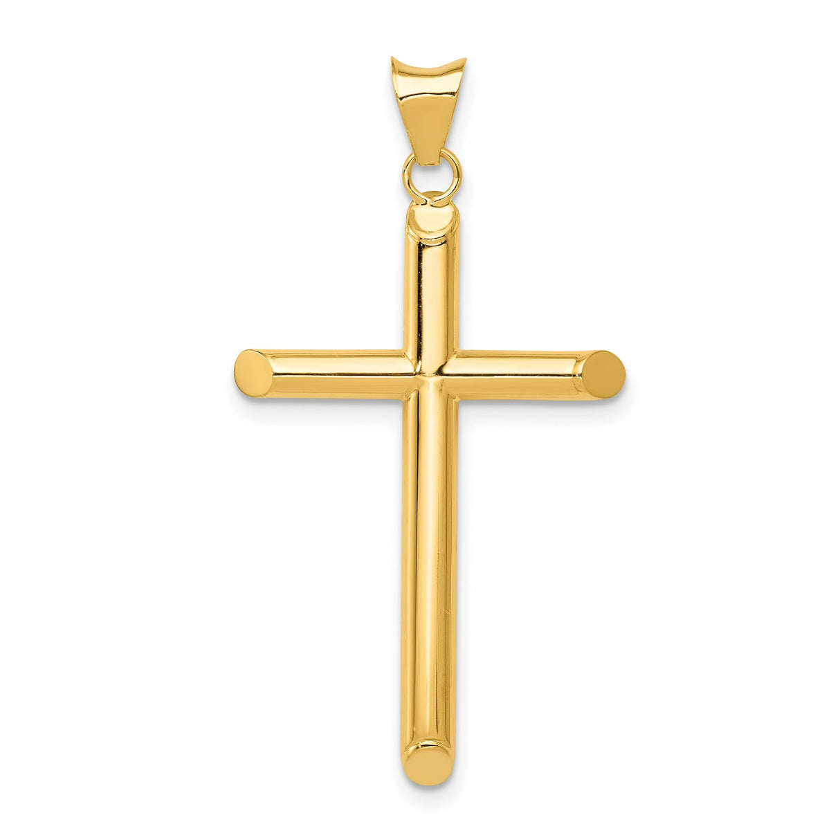 14k Yellow Gold Latin Cross Pendant, Polished Hollow Religious Charm, Unisex Spiritual Jewelry