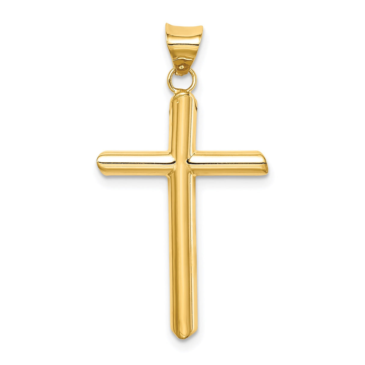 14k Yellow Gold Cross Pendant, Polished Latin Design with Rounded Tips, Religious Minimalist Style