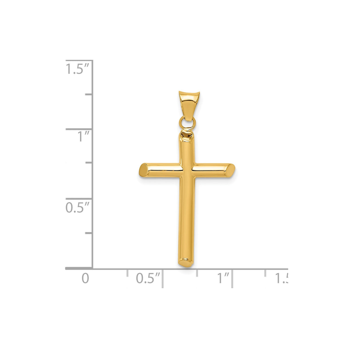 14k Yellow Gold Cross Pendant, Polished Latin Design with Rounded Tips, Religious Minimalist Style