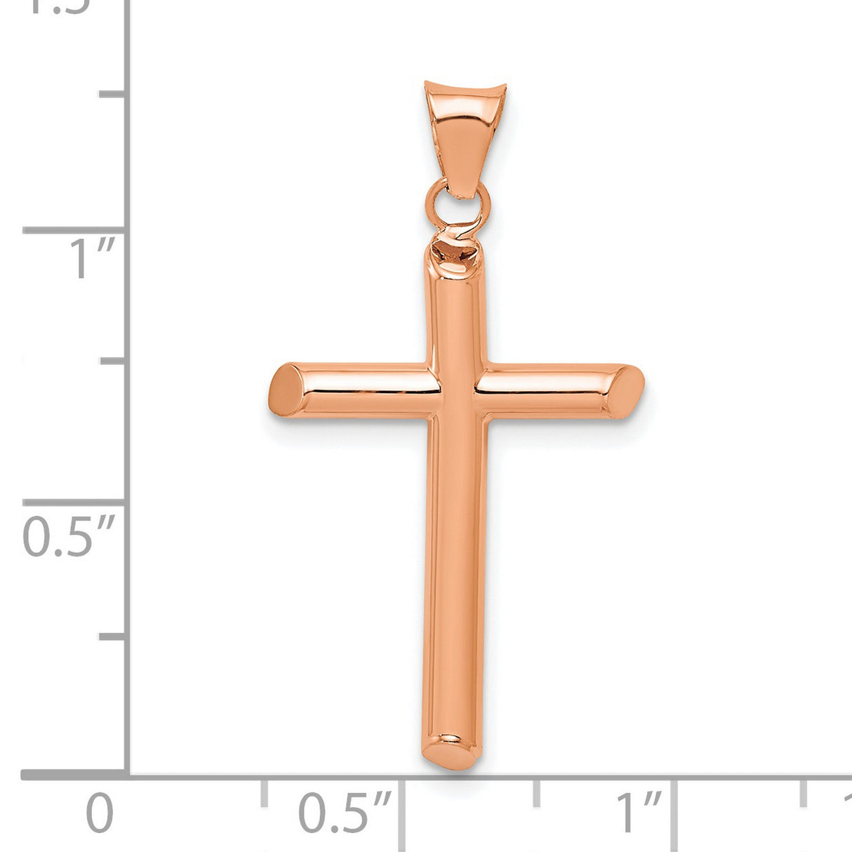 14k Rose Gold Tube Cross Pendant with Smooth Curved Bar Design for Men and Women