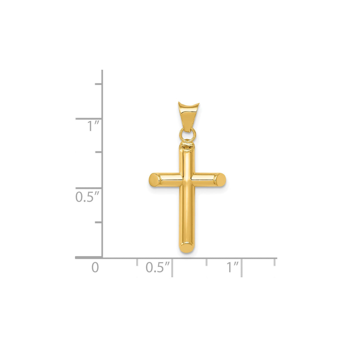 14k Yellow Gold Latin Cross Pendant, Hollow Shaved Tip Religious Charm for Men and Women