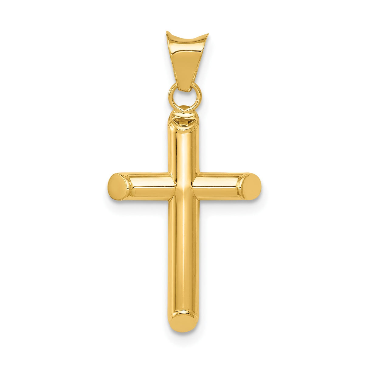 14k Yellow Gold Latin Cross Pendant, Hollow Shaved Tip Religious Charm for Men and Women