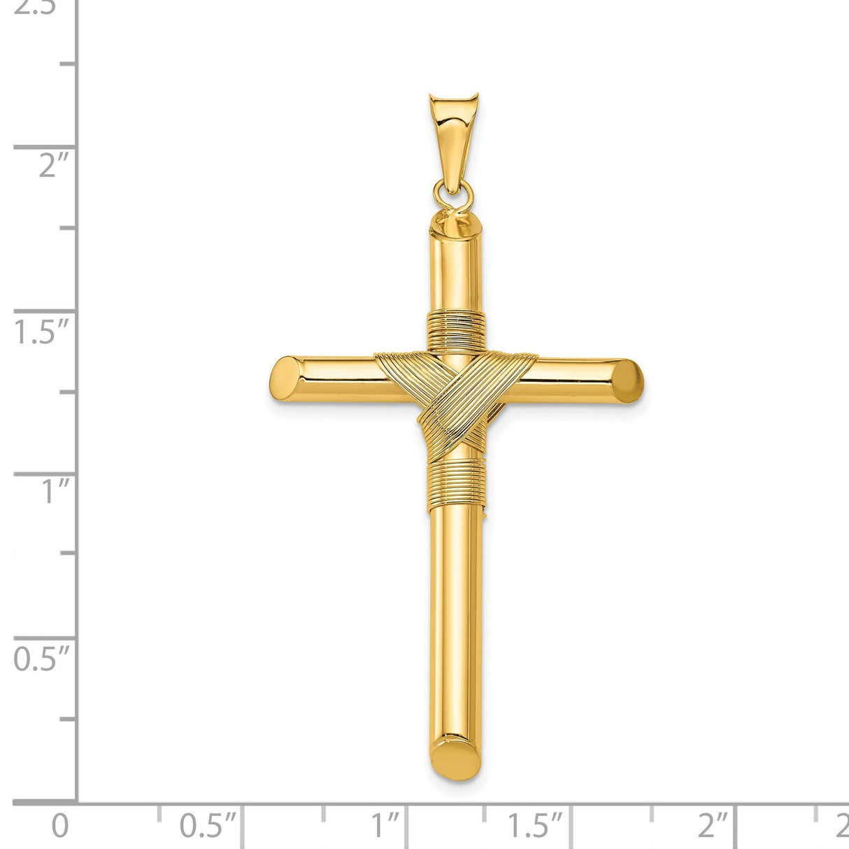 14k Yellow Gold Rope Cross Pendant with Sculpted Bail and Polished Finish