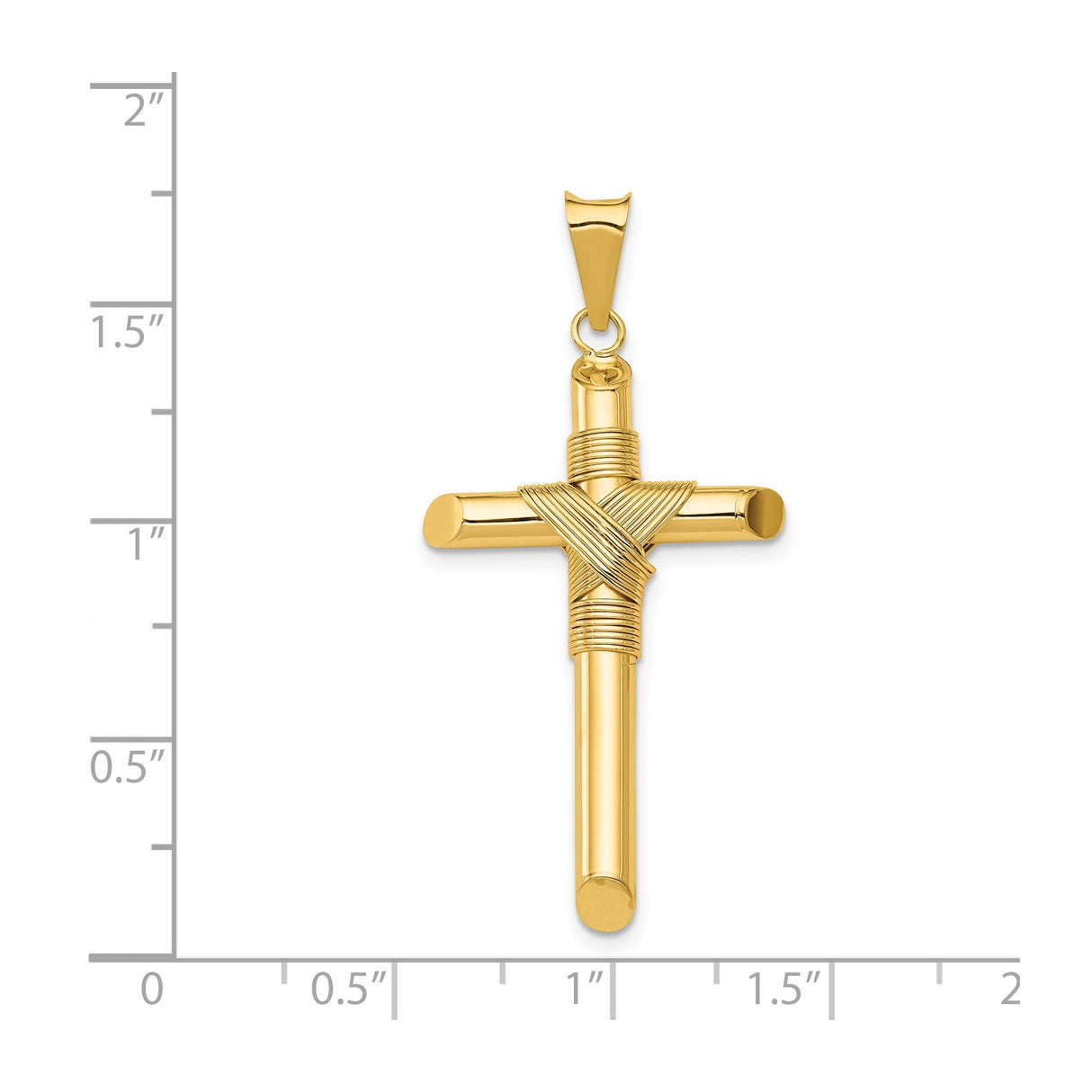14k Yellow Gold Cross Pendant with Rope Design and Textured Polish Finish Crucifix