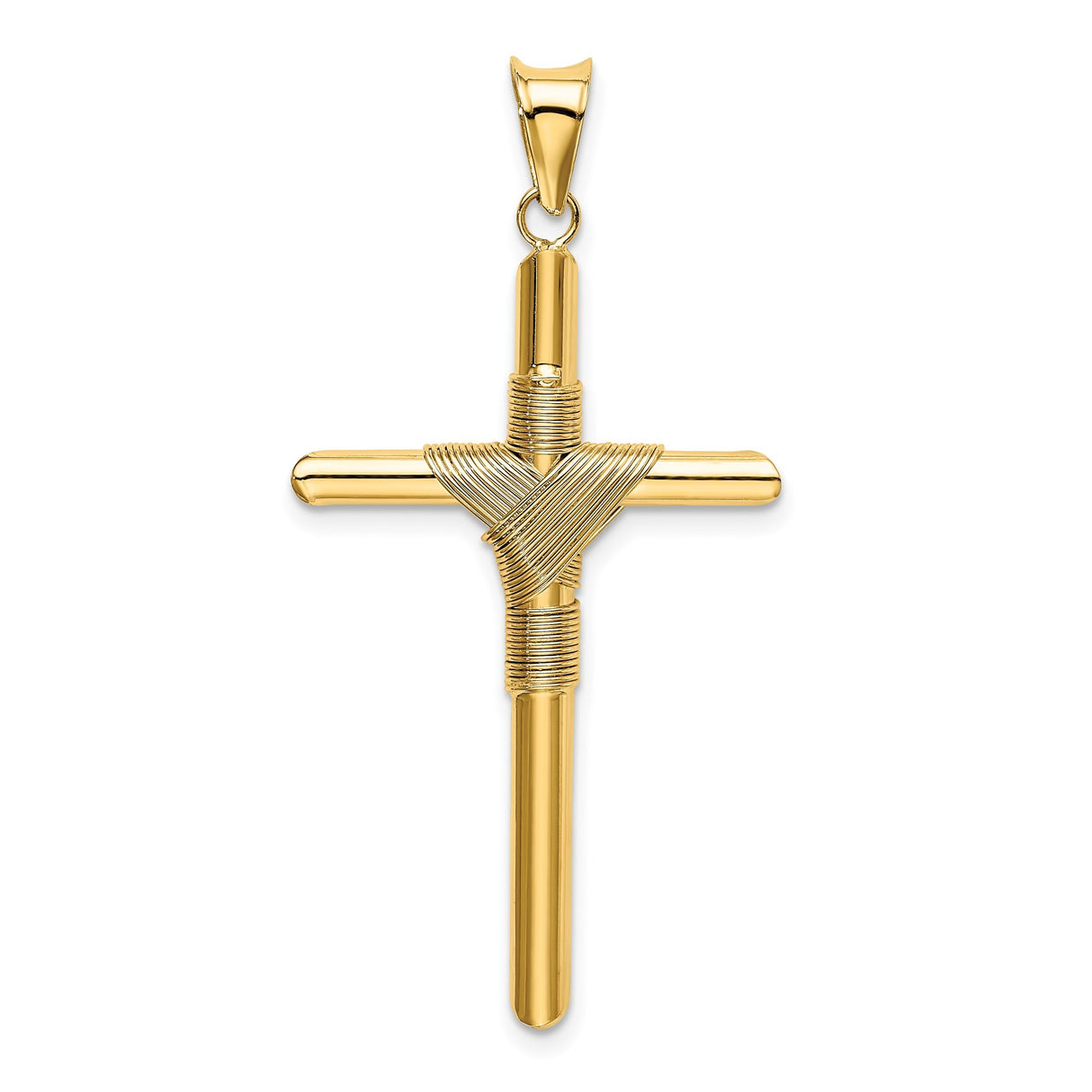14k Yellow Gold Cross Pendant with Rope Design, High Polish Spiritual Jewelry