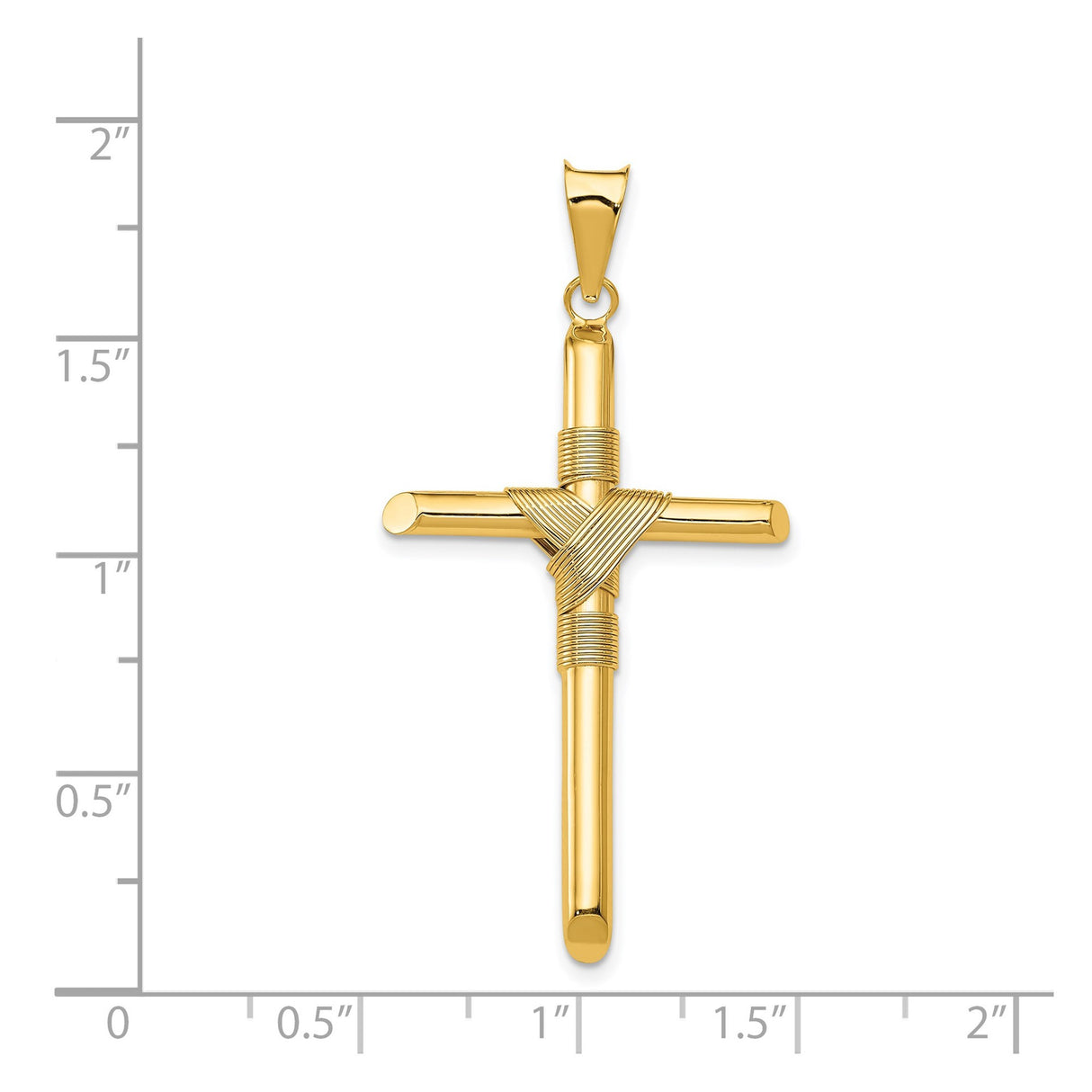 14k Yellow Gold Cross Pendant with Rope Design, High Polish Spiritual Jewelry