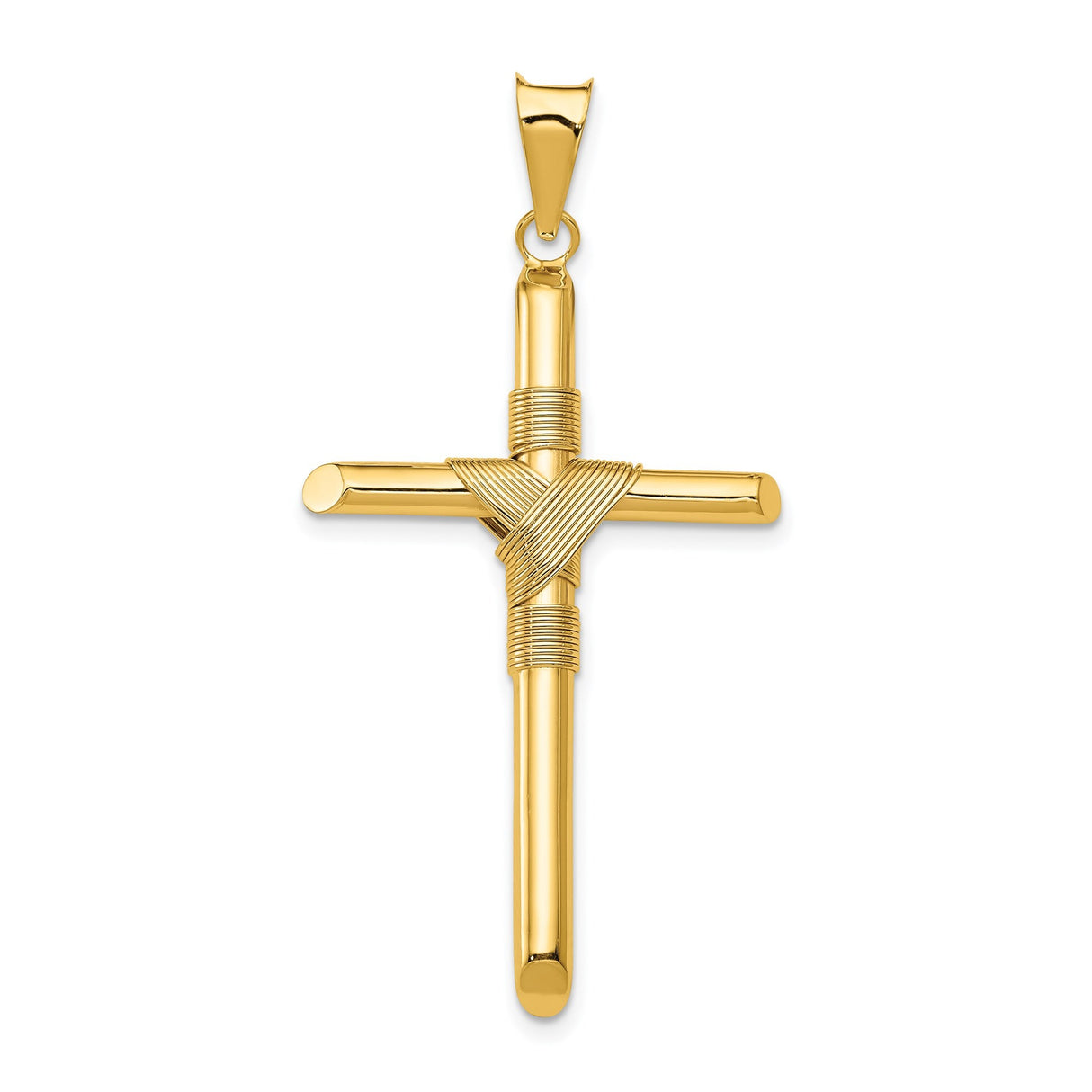 14k Yellow Gold Cross Pendant with Rope Design, High Polish Spiritual Jewelry