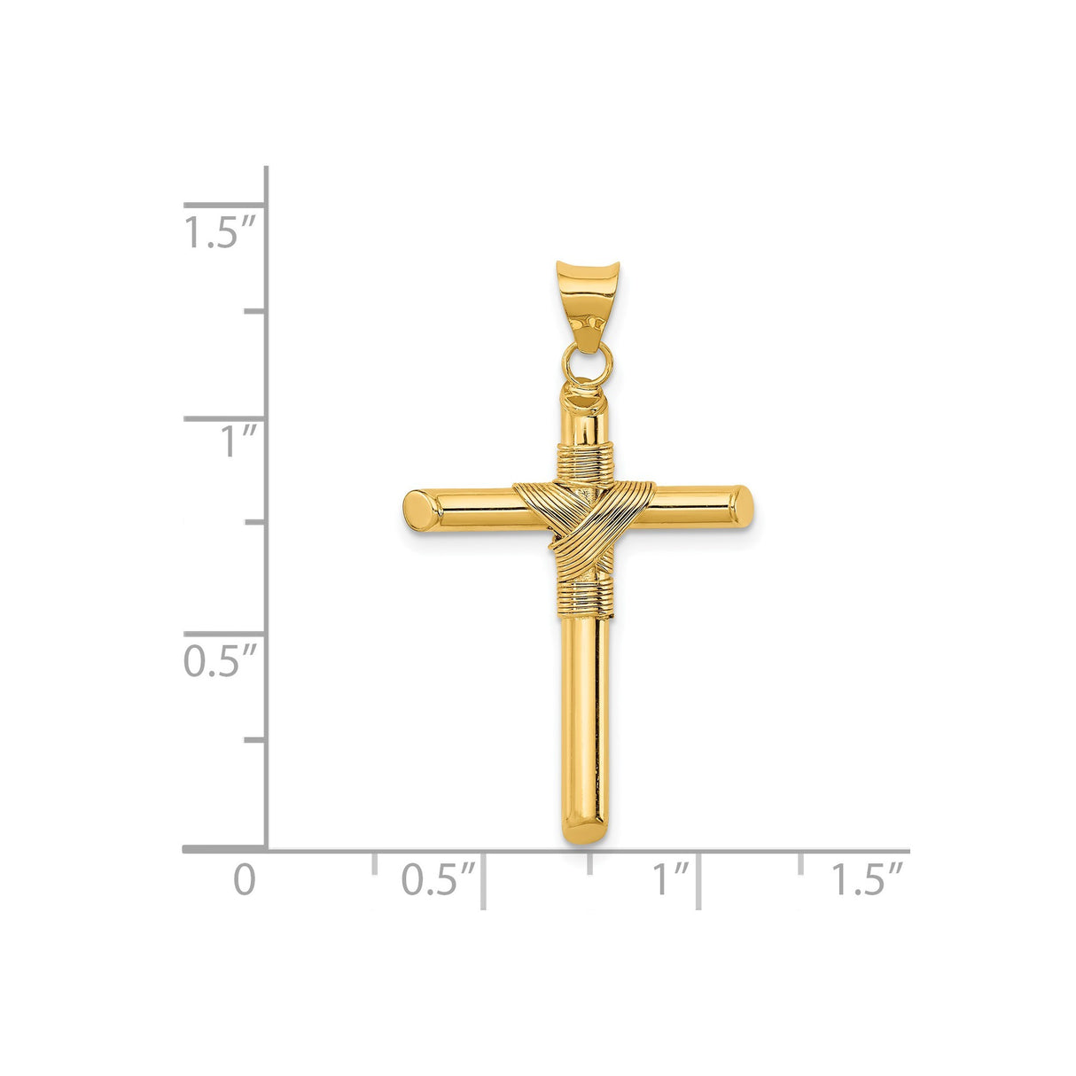 14k Yellow Gold Cross Pendant with Rope Wrapped Latin Design, Polished Religious Charm