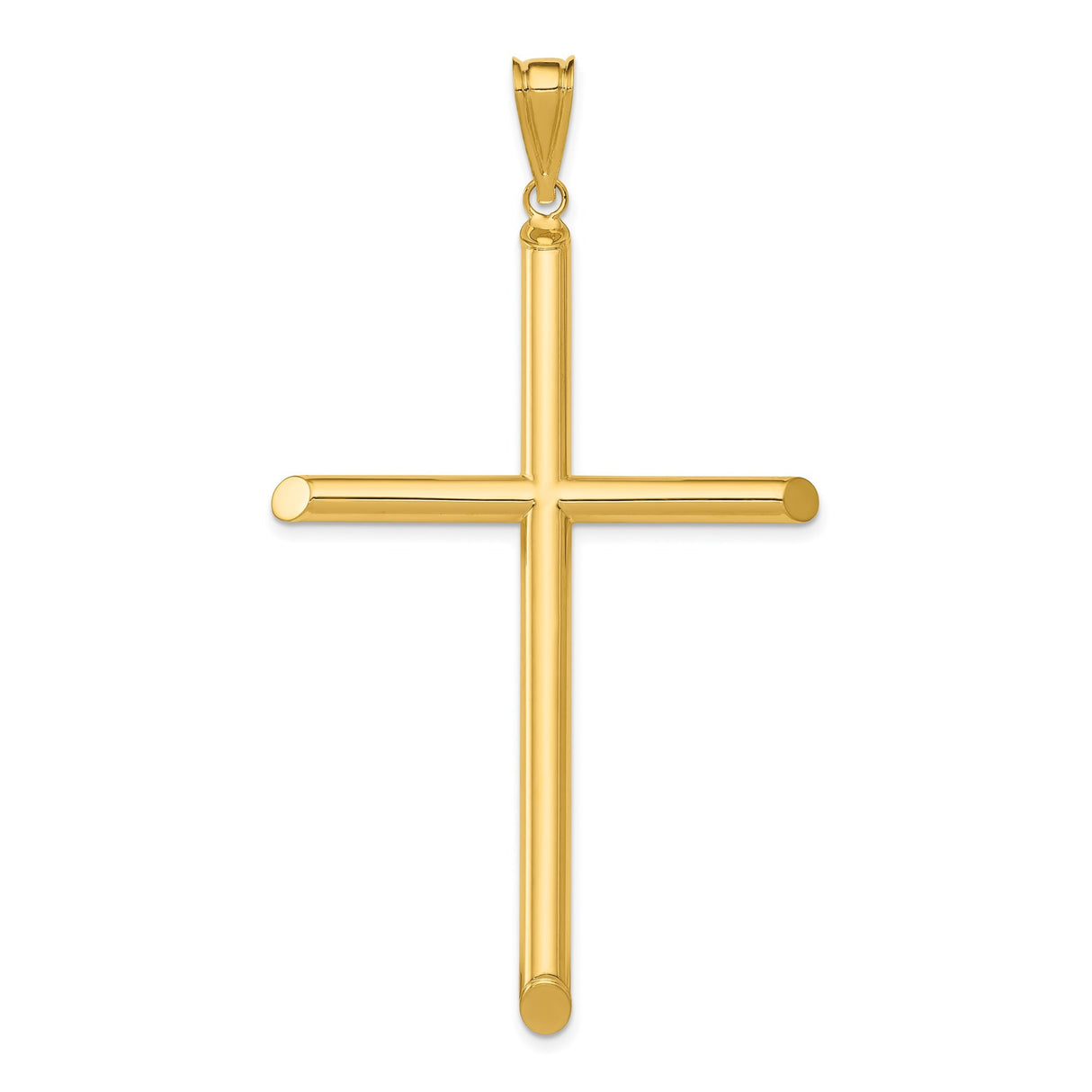 14k Yellow Gold Cross Pendant with Rounded Latin Arms, Polished Religious Design