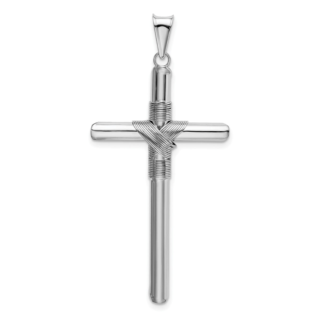 14k White Gold Rope Cross Pendant, Polished Mirror Finish, Unisex Religious Charm