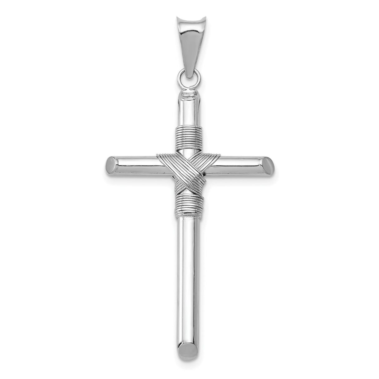 14k White Gold Rope Cross Pendant, Polished Finish, Minimalist Religious Design for Men and Women