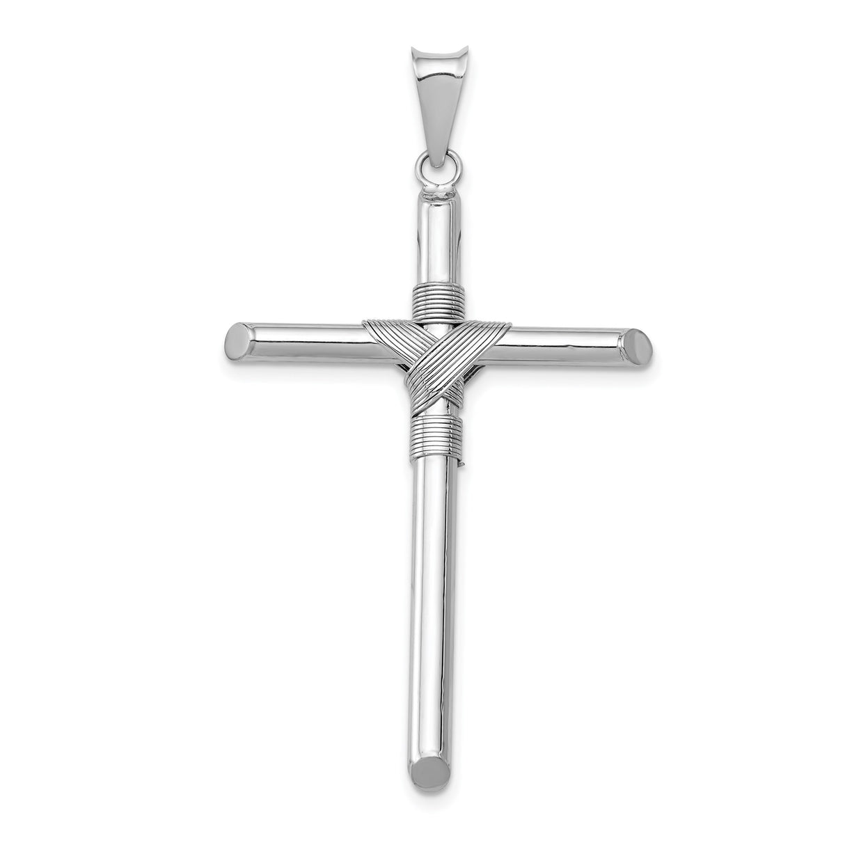 14k White Gold Latin Rope Cross Pendant, Polished Religious Jewelry for Men and Women