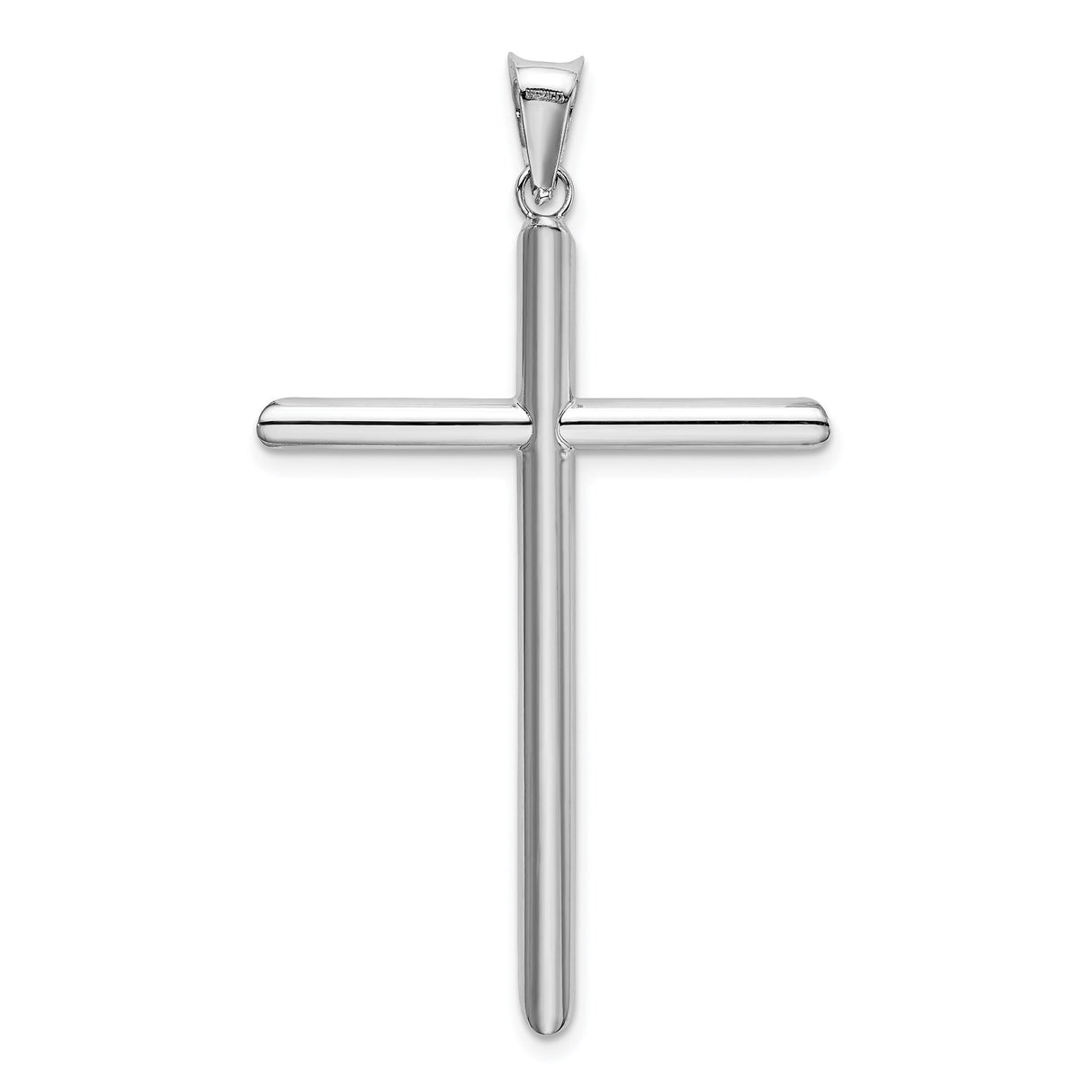 14k White Gold Latin Style Cross Pendant, Polished Hollow Design, Unisex Religious Jewelry