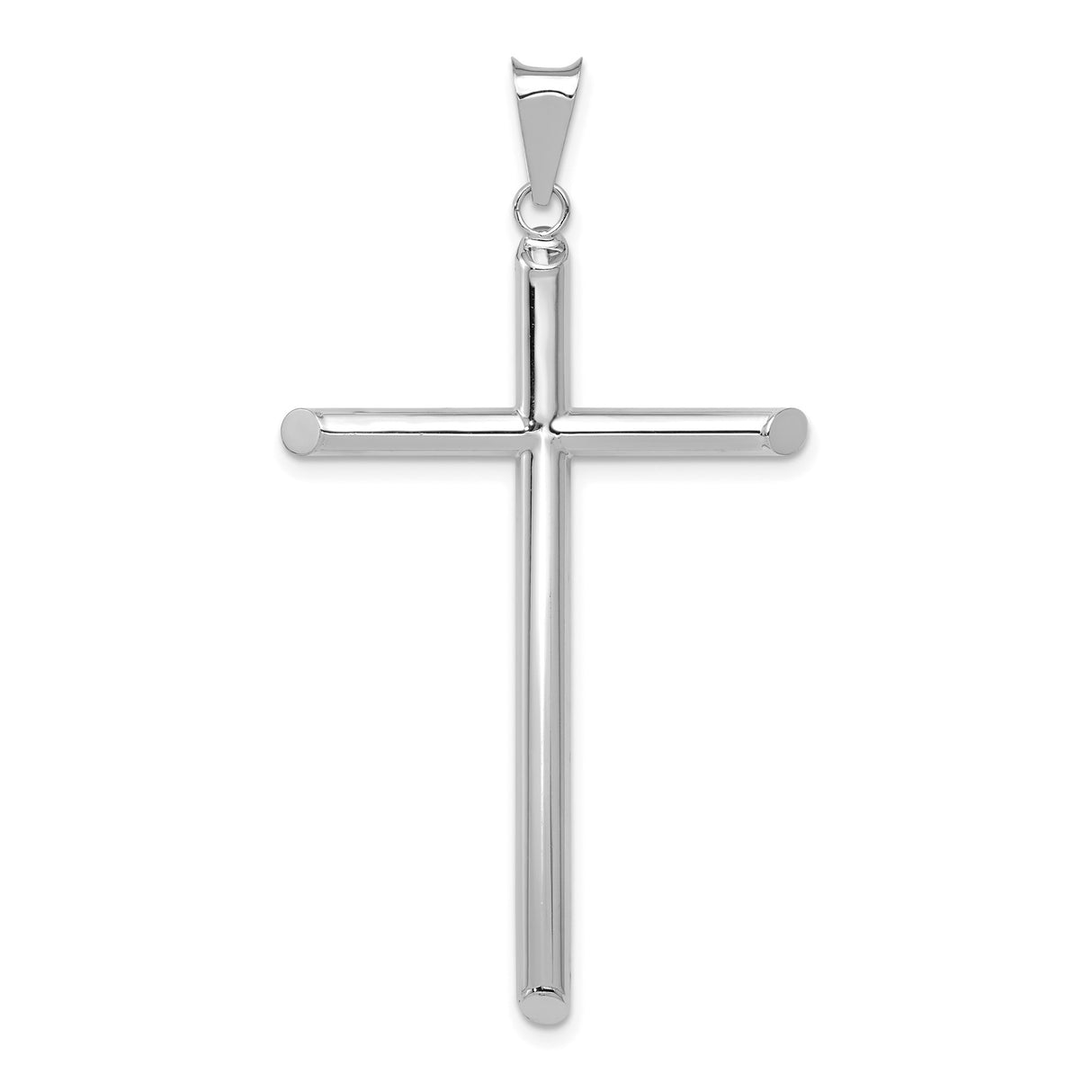 14k White Gold Latin Style Cross Pendant, Polished Hollow Design, Unisex Religious Jewelry