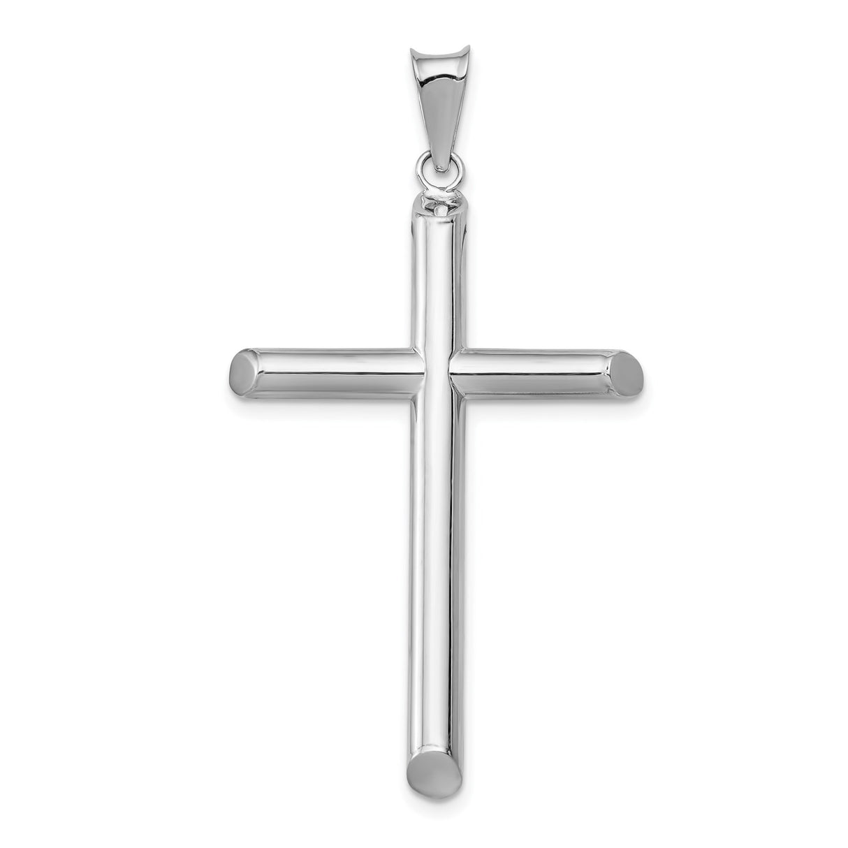 14k White Gold Latin Cross Pendant, Minimalist Polished Religious Charm for Men and Women