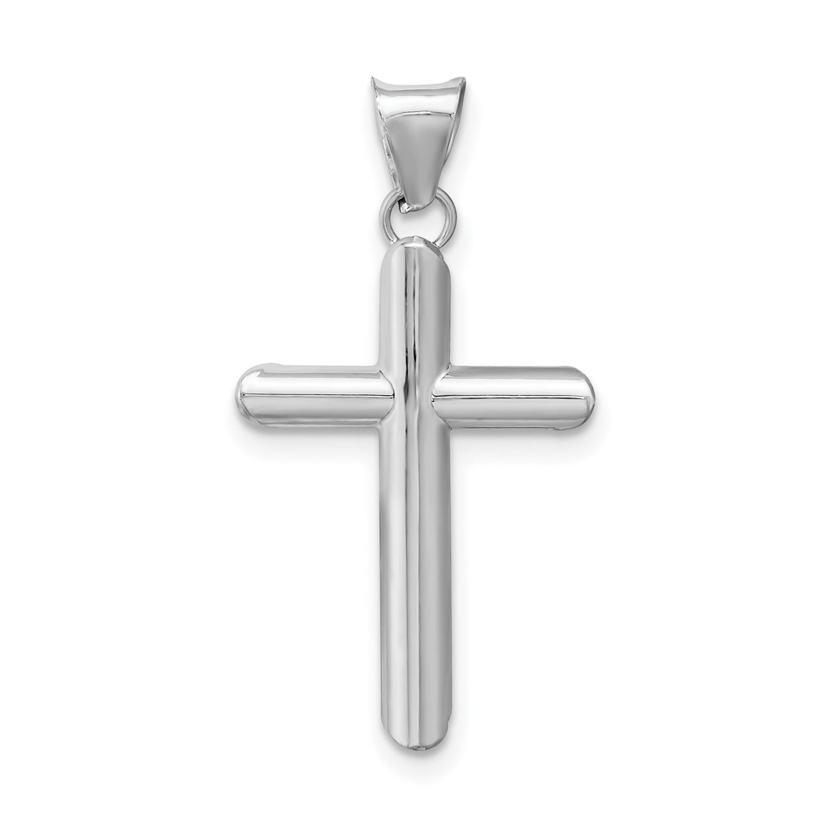 14k White Gold Latin Cross Pendant with Hollow Tubular Arms, Minimalist Unisex Design