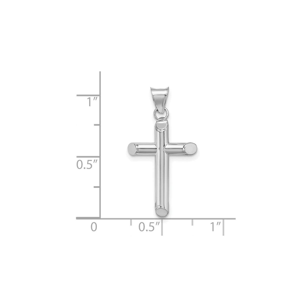 14k White Gold Latin Cross Pendant with Hollow Tubular Arms, Minimalist Unisex Design