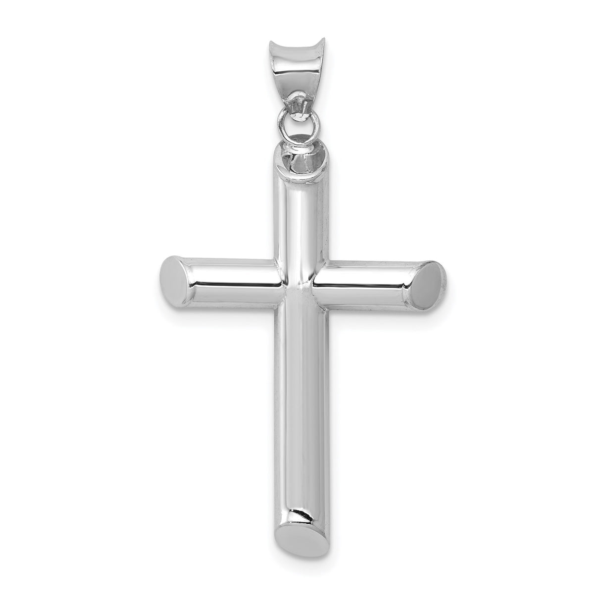 14k White Gold Cross Pendant with Hollow Latin Design, Polished Finish, Unisex Religious Jewelry