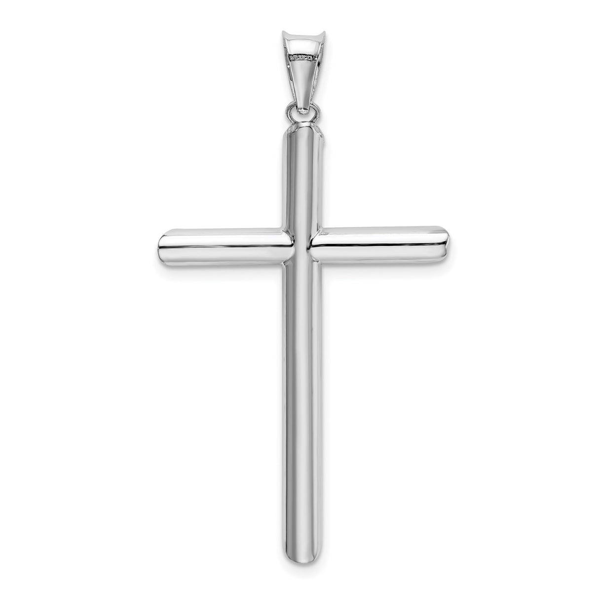 14k White Gold Latin Cross Pendant, Polished Hollow Tubular Design, Minimalist Spiritual Jewelry